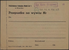 Przepustka na wywóz Nr : [Państwowa Fabryka Mebli Nr 1]