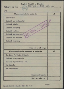 Pobory za m-c : [Szpital Miejski]