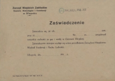 Zaświadczenie : [Zarząd Miejskich Zakładów Gazowni, Wodociągów i Kanalizacji]