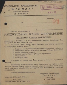 [Inc.:] Nadzwyczajne Walne Zgromadzenie Członków Naszej Spółdzielni