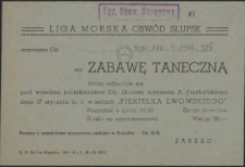 [Zaproszenie. Inc.:] Liga Morska Obwód Słupsk zaprasza [...] na Zabawę Taneczną