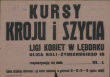 [Afisz. Inc.:] Kursy kroju i szycia