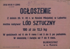 [Afisz] Ogłoszenie [Inc.:] Z dniem 28. V. 1949 r. w Rzeźni Miejskiej [...]