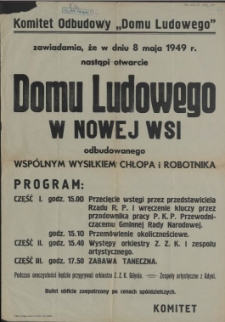 [Afisz. Inc.:] Komitet Odbudowy "Domu Ludowego" zawiadamia [...]