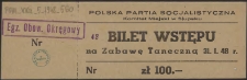 Bilet wstępu na Zabawę Taneczną