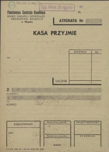 Asygnata Nr : [Państwowa Centrala Handlowa Biuro Zakupu i Sprzedaży Produktów Rolnych]