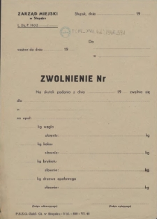 Zwolnienie Nr : [Zarząd Miejski w Słupsku]