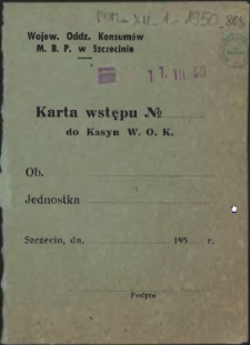 Karta wstępu Nr do Kasyn W. O. K.