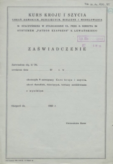 Zaświadczenie : [kurs kroju i szycia]