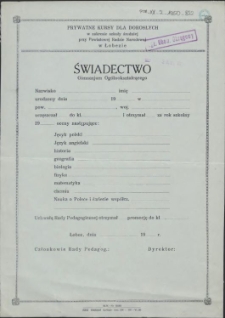 Świadectwo Gimnazjum Ogólnokształcącego