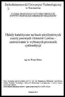 Układy katalityczne na bazie pirydyniowych cieczy jonowych i kwasów Lewisa - zastosowanie w wybranych procesach cykloaddycji