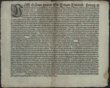 Vot Gottes gnaden Wir Johans Friderich, Hertzog zu Stettin, Pommern [...] Thun hiemt Menniglich kundt [...] das uns auss unsern [...] gehorsamen Stetten von den Tuchmachern, Schustern [...] und andern viel Klagens biss daher f&uuml;rgekommen wegen der Wulle, Heute und Sterb unnd Schlachtfelle, welche von den vom Adel, Pawren, Schefern, Hamel unnd Scheferknechten [...] die Rentmeister [...] und ander [...] Gesinde, nicht allein mit eigenen, sondern mit frembden Gelden [...] ausserhalb der offenen [...] M&auml;rckte [...] auffkauffen [...] dessfals tewrung unnd Monopolia eingef&uuml;hret [...] Und wir, weil gedachte Rentmeister [...] an zustehenden z&ouml;llen mercklich verk&uuml;rtzt werden, umb de dessen abschaffung und vornewerung voriger Mandaten haben uns vorber&uuml;rte Tuchmacher, Schuster [...] gebeten [...] : [Dat.] Urk&uuml;ndlich [...] und gegeben zu Alten Stettin, am 15. Maii, Anno 1593