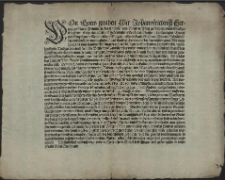 Von Gottes gnaden Wir Johansfriedrich Hertzog zu Stettin Pommern [...] Entpieten allen [...] unsern grus mit anzeigung das uns glaubwirdig furgebracht wirdt das die Gardenden Landsknechte, umblauffende Teichgreber, auch frembde Bettler und Landstreicher unsern underthanen [...] allerley ubermut, betrangnus, gewalt und schaden zufügen, sie auff Hochzeiten und andern zusamenkünfften [...] drengen sollen [...] Demnach, damit unsere underthanen bey ruhe und friede erhalten [...] ordenen und gepieten wir, das alle gardende Knechte, auch frembde Betler [...] unsere Lande stracks reumen [...] : [Dat.] Urkündtlich mit [...] Siegel bekrefftigen und geben lassen in unser Stadt Alten Stettin am [ ]