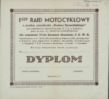 Dyplom : I-szy Rajd Motocyklowy o puchar przechodni "Kuriera Szczecińskiego"