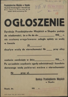 Ogłoszenie : [opłaty za wodę]