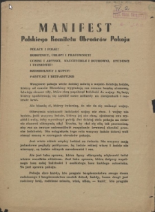 [Afisz] Manifest Polskiego Komitetu Obrońców Pokoju