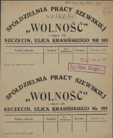 [Inc.:] Spółdzielnia Pracy Szewskiej "Wolność" [...]