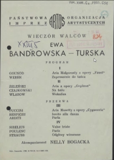 [Afisz] Wiecz&oacute;r walc&oacute;w : Ewa Bandrowska-Turska