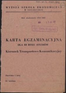 Karta egzaminacyjna dla III roku studiów