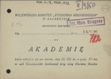 [Inc.:] Wojewódzki Komitet "Tygodnia Miłosierdzia" w Szczecinie uprzejmie zaprasza [...] na akademię [...]