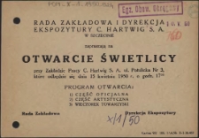 [Inc.:] Rada zakładowa i dyrekcja ekspozytury C. Hartwig S.A. w Szczecinie zapraszają na otwarcie świetlicy [...]