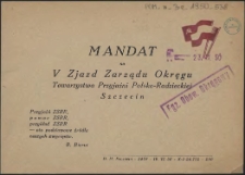 Mandat na V Zjazd Zarządu Okręgu Towarzystwa Przyjaźni Polsko-Radzieckiej Szczecin