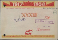 Zaproszenie [Inc.:] Zapraszamy Tow. [...] na uroczystą akademię z okazji XXXIII Rocznicy Wielkiej Październikowej Rewolucji Socjalistycznej [...]