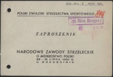 Zaproszenie : Narodowe Zawody Strzeleckie o Mistrzostwo Polski 22-31 lipca 1950 r. Szczecinie