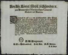 Von Ihr Königl. Maytt. zu Schweden etc. zum Pommerschen Estat verordnete General-Stathalter und Regierung : Demnach die auff Ordre von Höchstermeldeter Ihro Königl. Maytt. unserm [...] Könige und Herrn auss dem Hertzogthumb Brehmen, jüngst anhero gelangte Crayss-Völcker an Reutern und Dragounern, verschiedener Ursachen halber in die kleinen Städte zu verlegen [...] : [Dat.] Datum Stettin, den 8. Martii Anno 1686