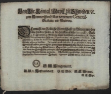 Von Ihr. K&ouml;nigl. Maytt. zu Schweden, [et]c. zum Pommerschen Estat verordnete General-Stathalter und Regierung : Demnach die L&ouml;bliche Ritterschafft zu Abtragung der f&auml;llig seynden Zinsen an die Greiffswaldische Universit&auml;t [...] Signatum Stettin den 22. Julii 1686