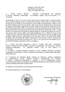 Uchwała Rady Miejskiej w Koszalinie nr XVIII/238/2012