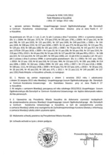 Uchwała Rady Miejskiej w Koszalinie nr XVIII/239/2012
