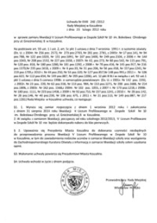 Uchwała Rady Miejskiej w Koszalinie nr XVIII/240/2012
