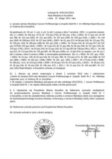 Uchwała Rady Miejskiej w Koszalinie nr XVIII/241/2012