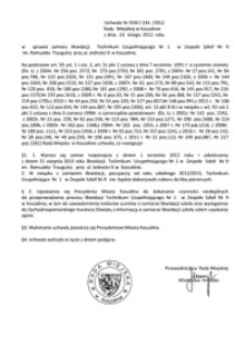 Uchwała Rady Miejskiej w Koszalinie nr XVIII/244/2012