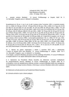 Uchwała Rady Miejskiej w Koszalinie nr XVIII/246/2012