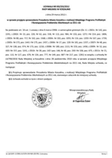 Uchwała Rady Miejskiej w Koszalinie nr XIX/255/2012