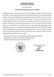 Uchwała Rady Miejskiej w Koszalinie nr XIX/259/2012