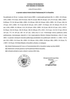 Uchwała Rady Miejskiej w Koszalinie nr XIX/260/2012