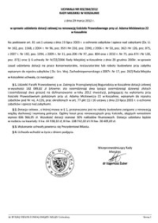 Uchwała Rady Miejskiej w Koszalinie nr XIX/264/2012