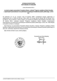 Uchwała Rady Miejskiej w Koszalinie nr XX/273/2012