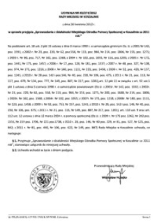 Uchwała Rady Miejskiej w Koszalinie nr XX/274/2012