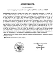 Uchwała Rady Miejskiej w Koszalinie nr XX/275/2012