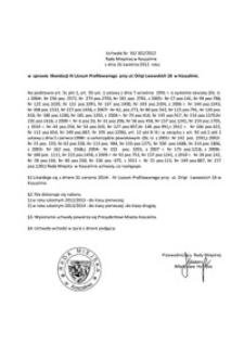 Uchwała Rady Miejskiej w Koszalinie nr XX/302/2012