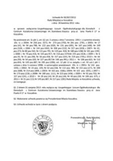 Uchwała Rady Miejskiej w Koszalinie nr XX/307/2012