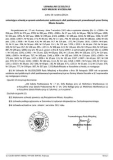 Uchwała Rady Miejskiej w Koszalinie nr XX/311/2012