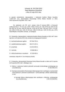 Uchwała Rady Miejskiej w Koszalinie nr XXI/316/2012