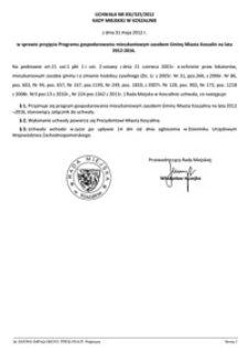 Uchwała Rady Miejskiej w Koszalinie nr XXI/325/2012