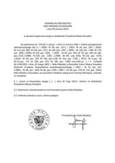 Uchwała Rady Miejskiej w Koszalinie nr XXII/350/2012