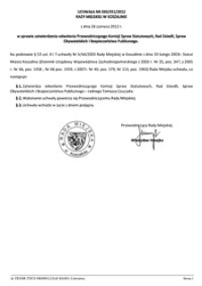 Uchwała Rady Miejskiej w Koszalinie nr XXII/351/2012